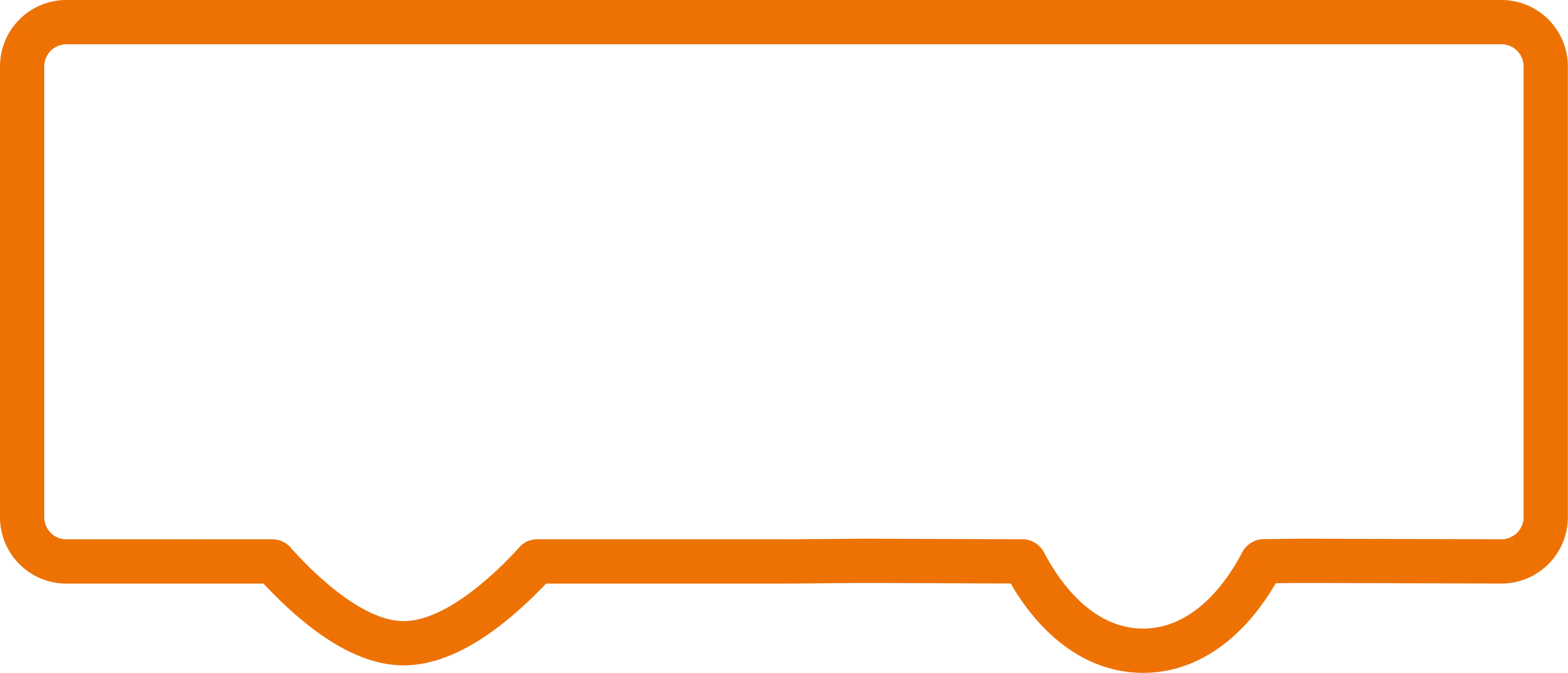 Outline of a bus in orange against a black background, featuring rounded edges and two semicircular wheel arches, conveying a simple and modern design.